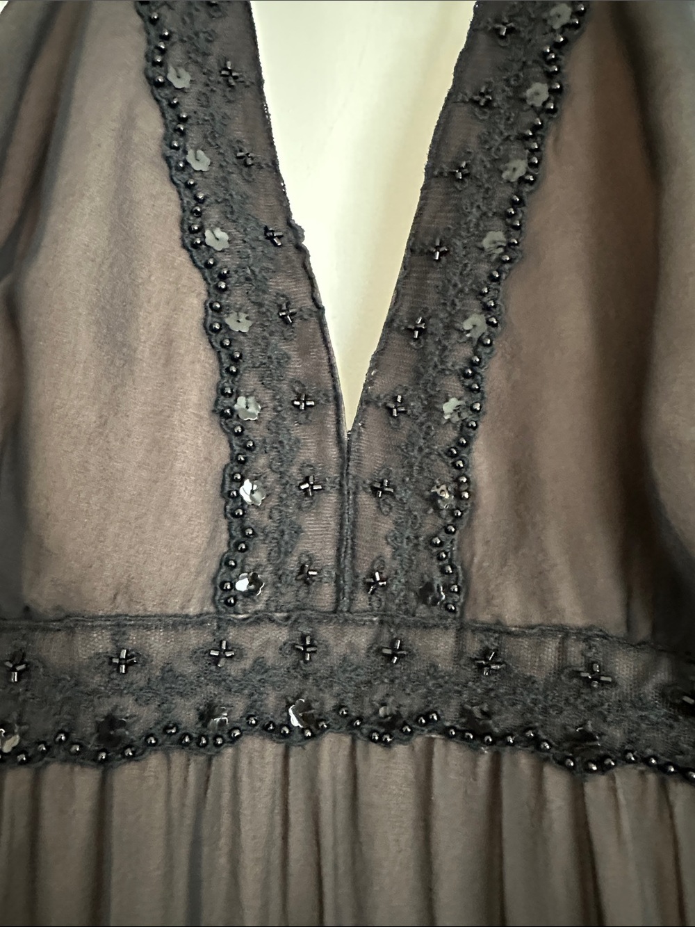 BCBG Paris Black Silk Beaded Halter Maxi Dress Tiered Y2K Evening Cocktail Sz 8‎ - Picture 7 of 14